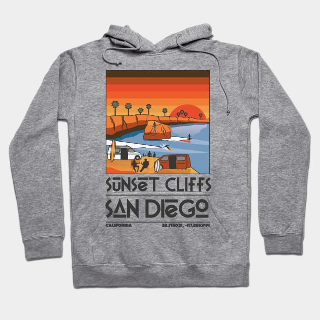 Sunset Cliffs Retro Travel Hoodie by JDP Designs